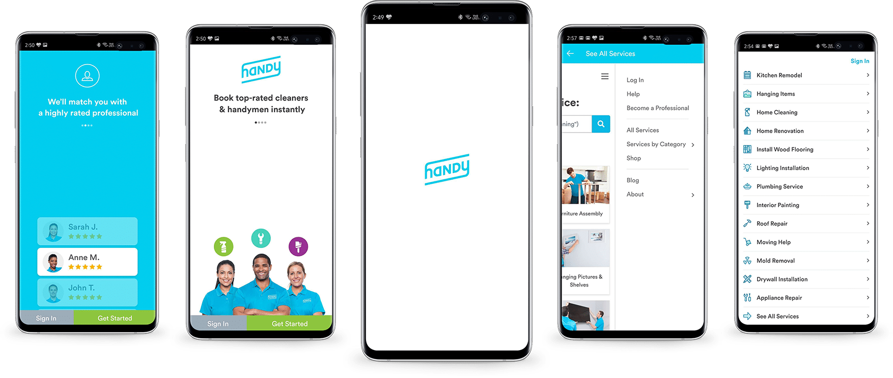 Screenshots of the Handy App