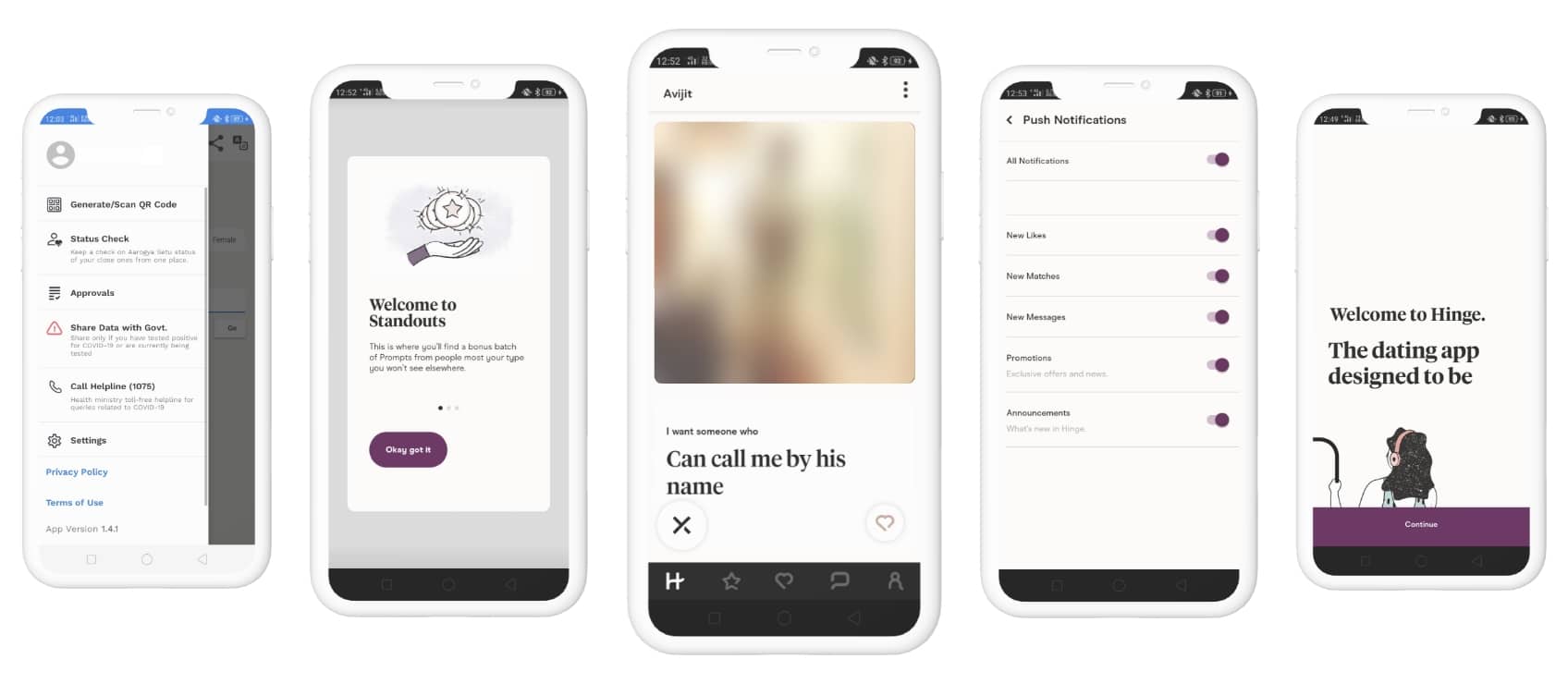 Screenshots of the Hinge App
