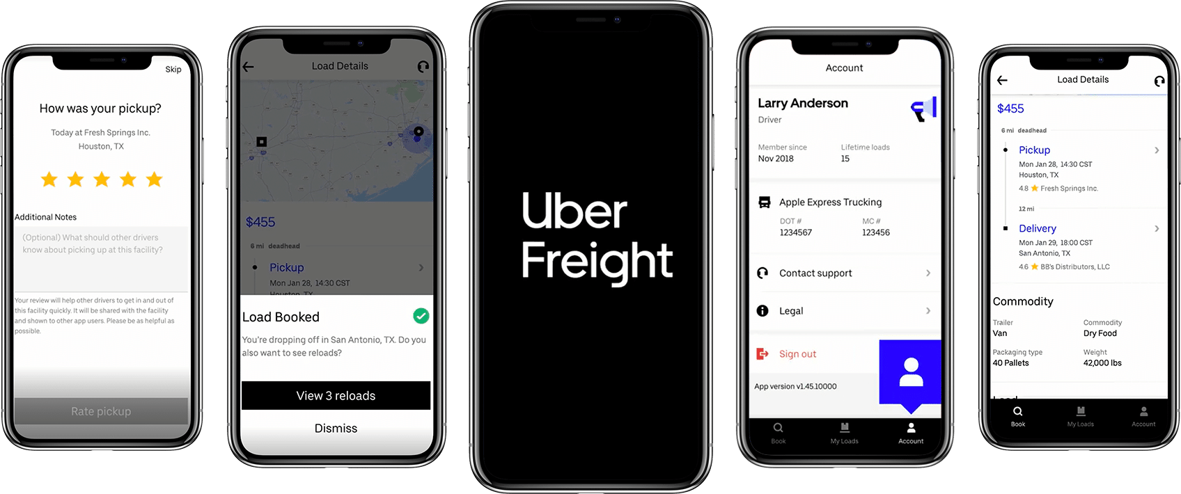screenshots of uber freight app