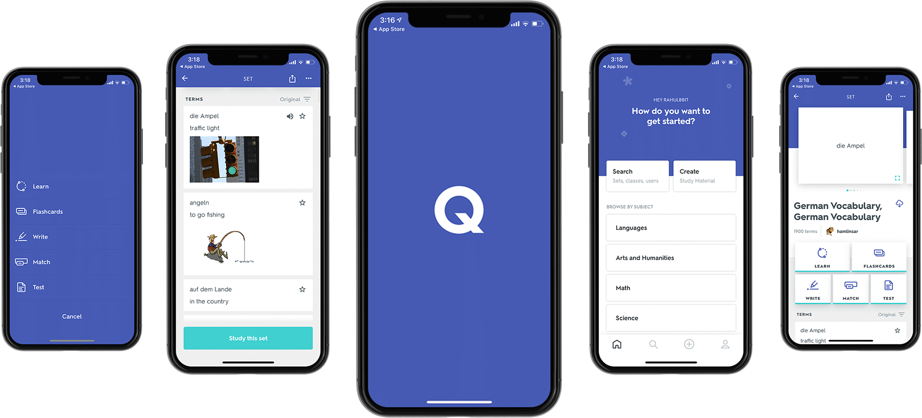 Screenshots of the Quizlet App