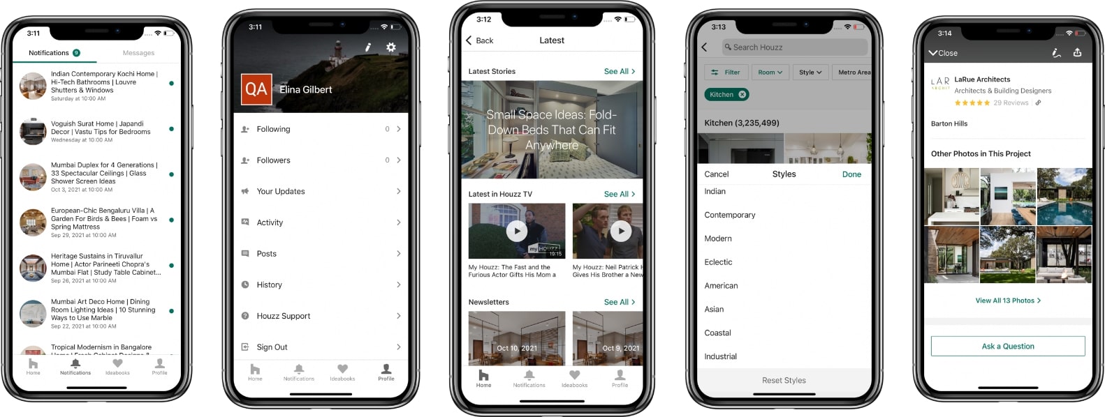 screenshot of the houzz app