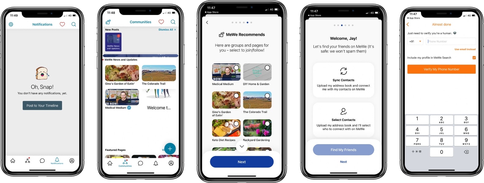 screenshot of the mewe app
