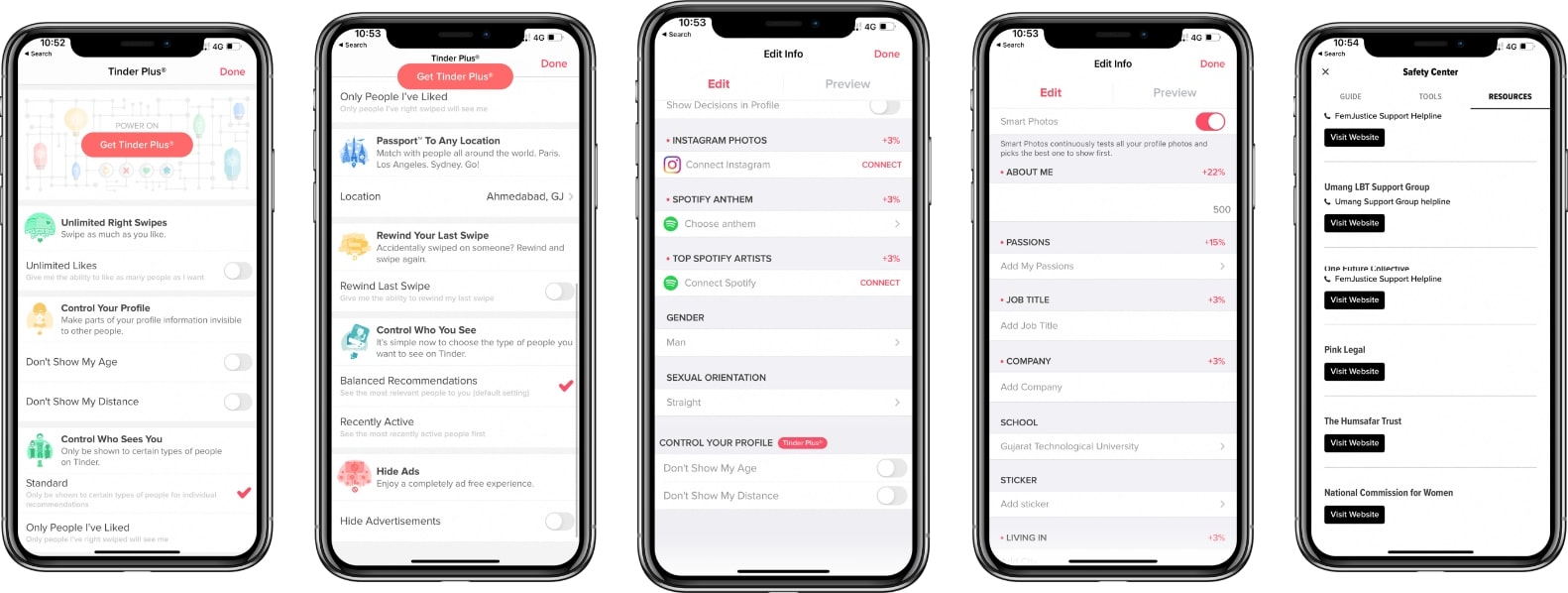 screenshots of tinder application