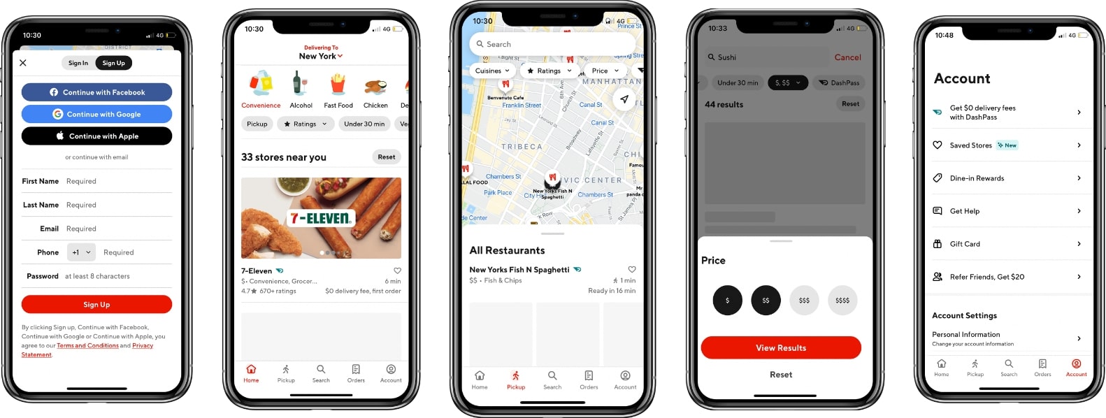 screenshots of doordash app