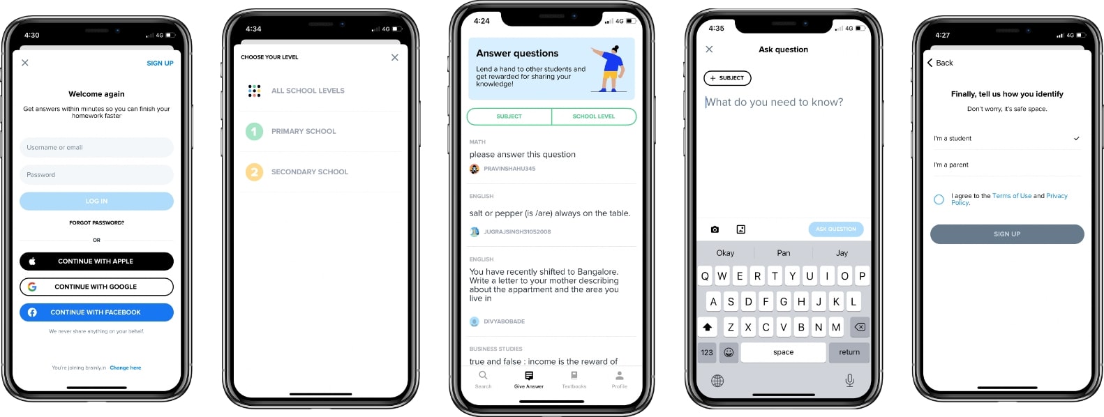 screenshots of brainly app
