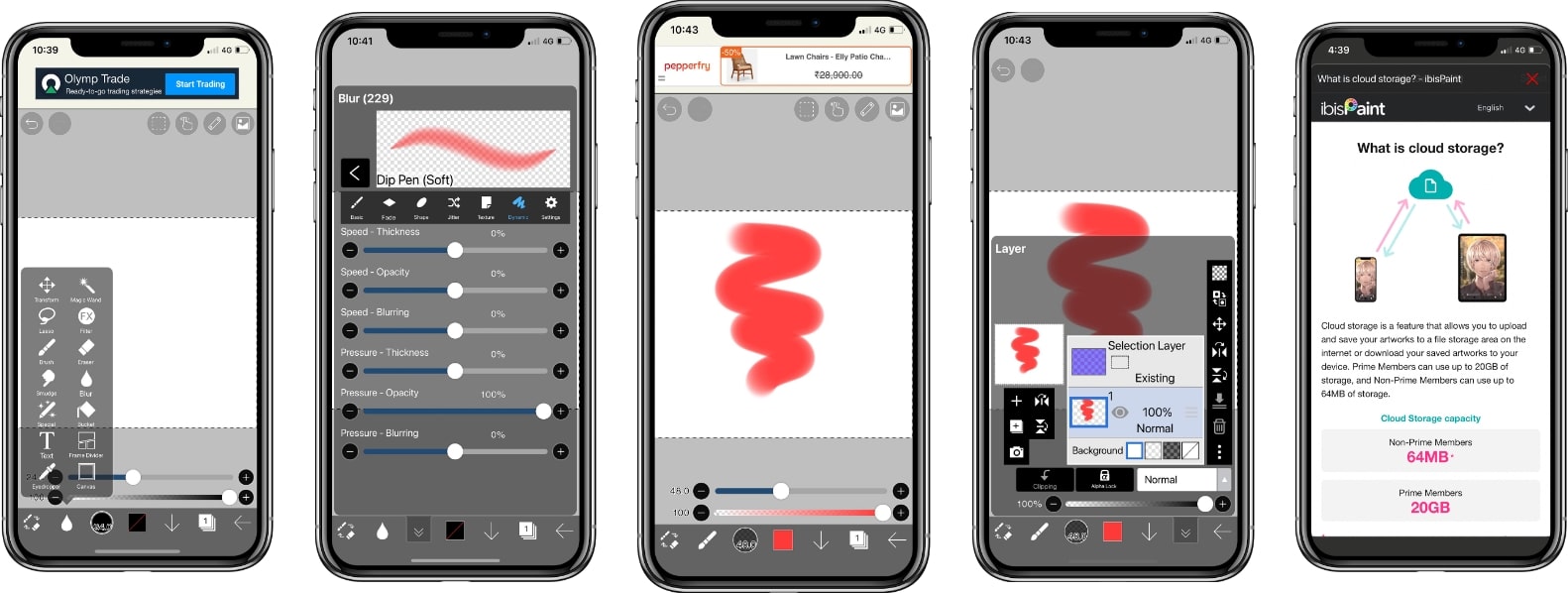 Screenshots of Ibis Paint App
