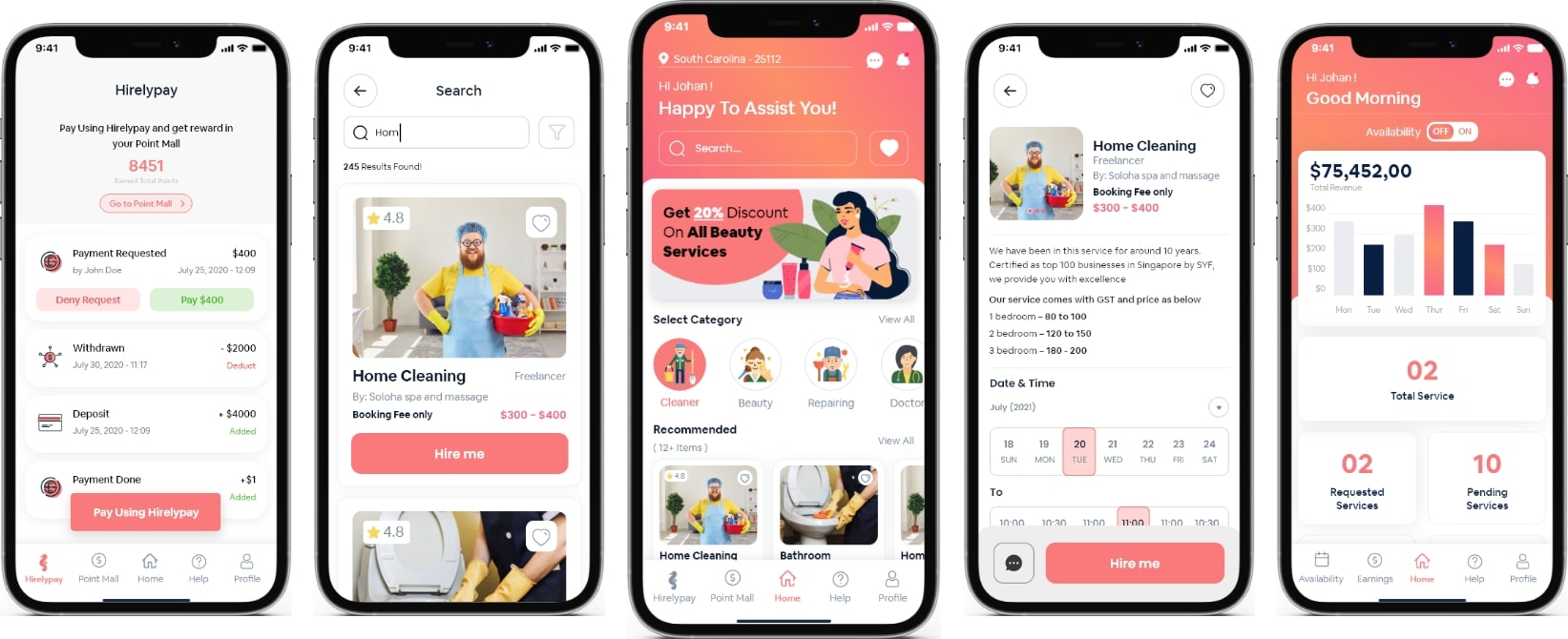 Screenshots of Hirely App