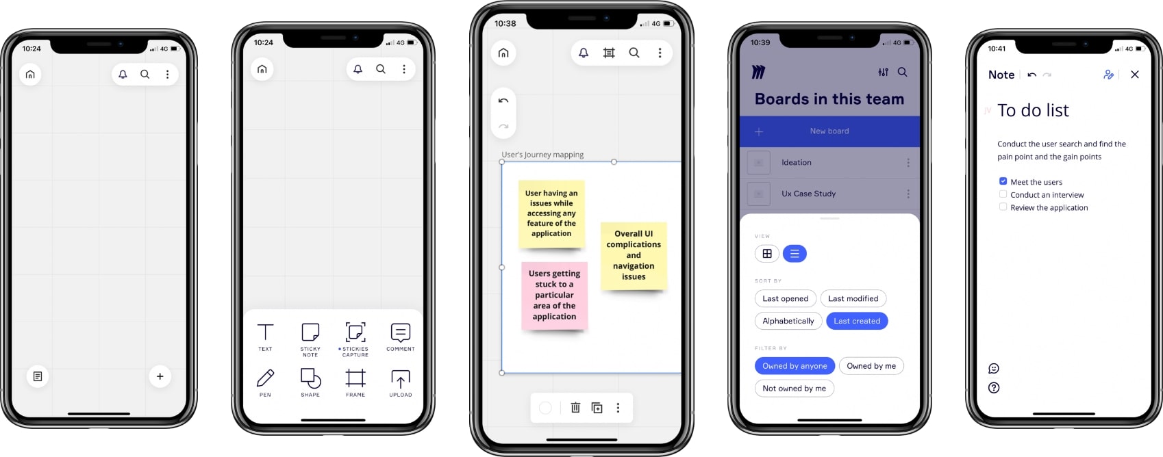 Screenshots of the Miro App