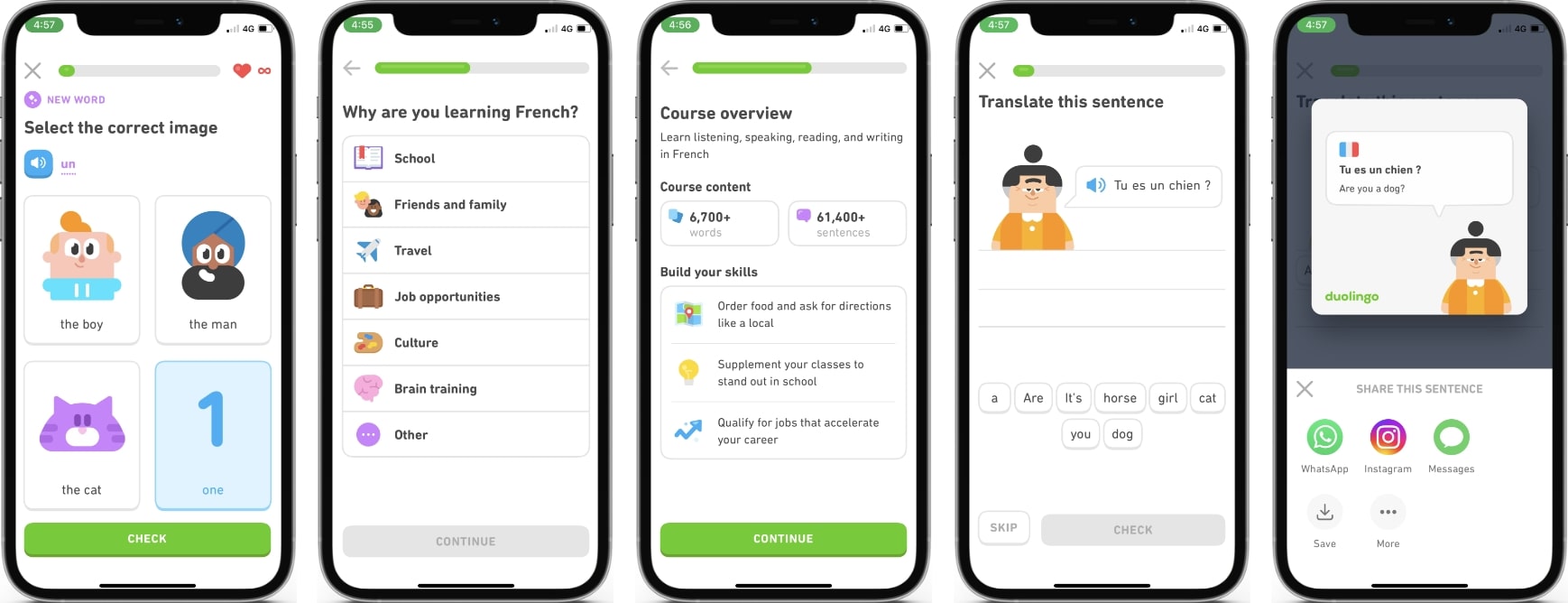 Screenshots of Duolingo Languages App