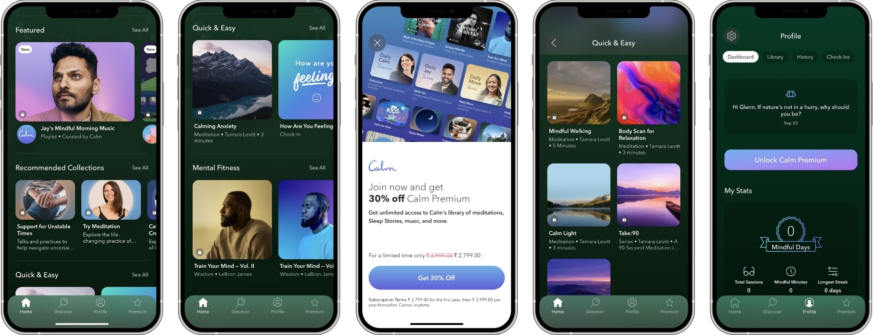 Screenshots of Calm App