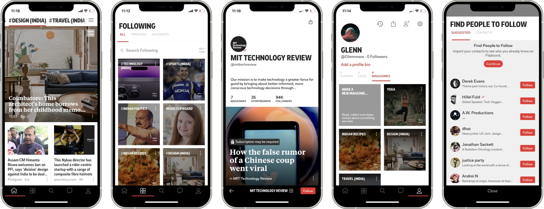 Screenshots of Flipboard App
