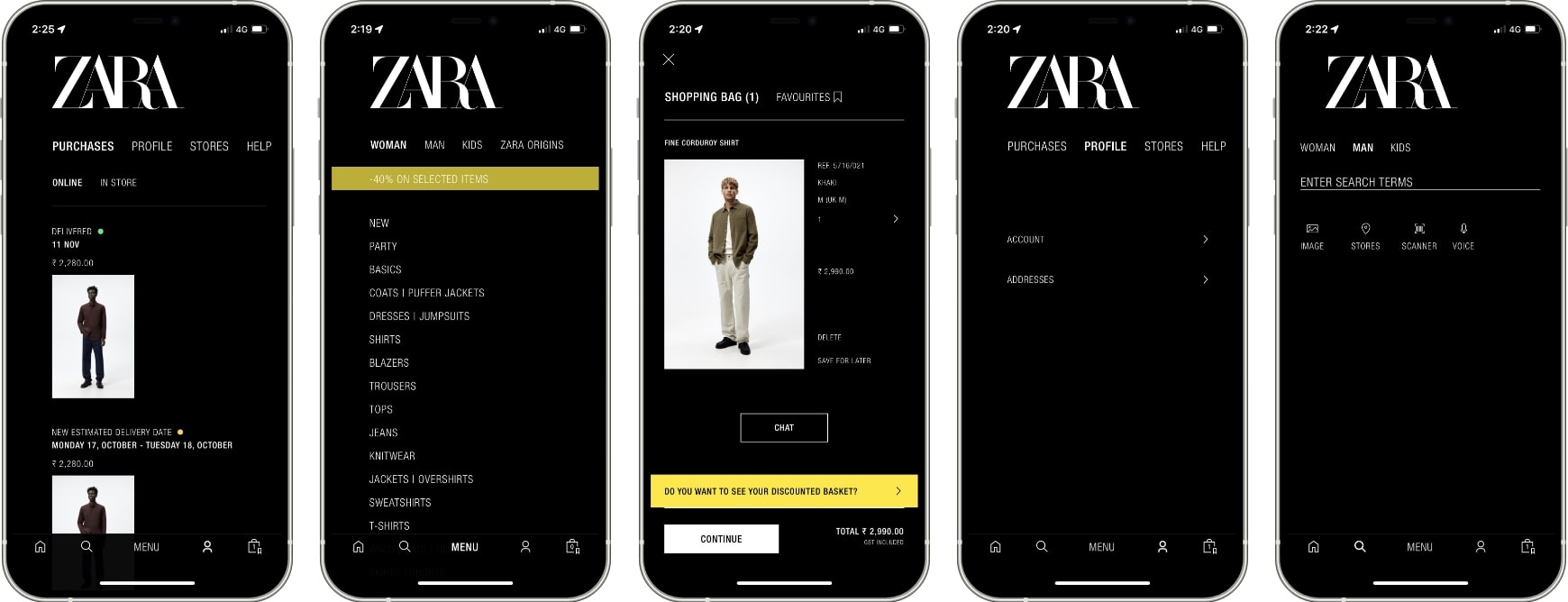 Screenshots of ZARA App