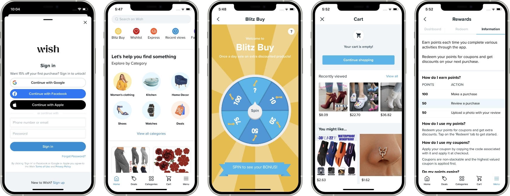 Screenshots Of The Wish App