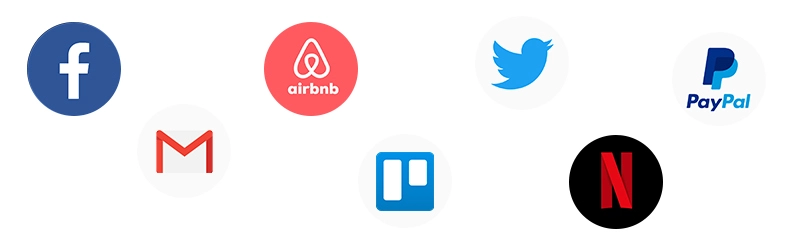 A collage of logos: Facebook, Airbnb, Twitter, PayPal, Gmail, Trello, and Netflix—showcasing some of the best single-page application examples.
