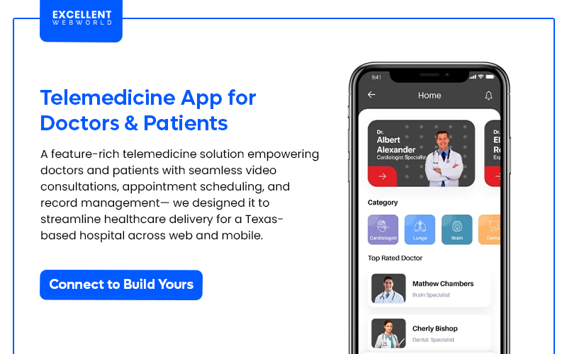 Image showcasing a smartphone displaying the user interface of a Telemedicine App designed for doctors and patients.