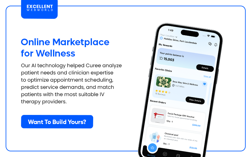 Image showcasing a smartphone displaying the user interface of an Online Marketplace for Wellness services.