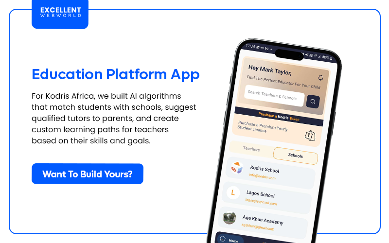 Image showcasing a smartphone displaying the user interface of an Education Platform App ai integration client.