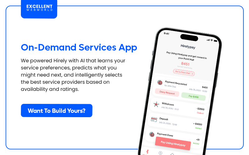 Image showcasing a smartphone displaying the user interface of an On-Demand Services App ai integration client.