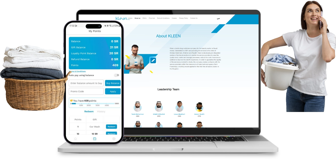 Laundry app and web development project UI design